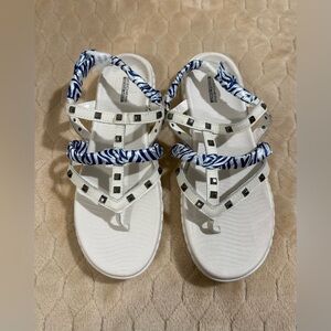 Skechers Goga Mat White Blue Studded Strappy Sandals